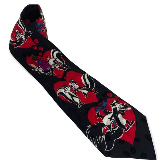 Pepé Le Pew Tie Looney Tunes Mania 90s Vintage Mens 100% Silk Valentine’s - Picture 1 of 8